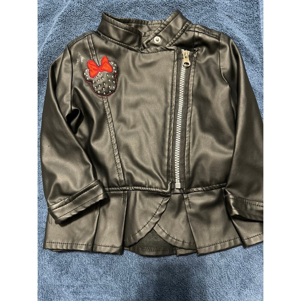 DISNEY Minnie Mouse Black Faux Leather Biker Jacket Baby Size 2T